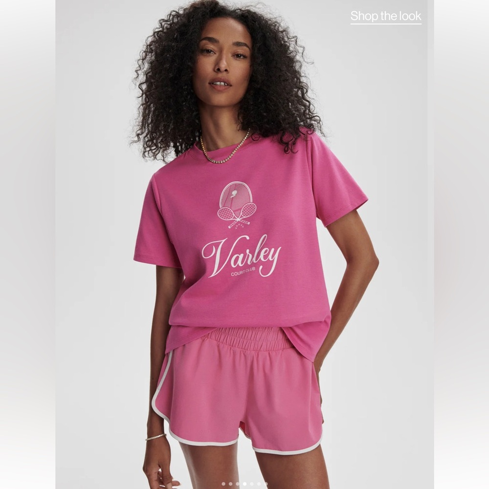 Varley Court Club Coventry Pink White Graphic Short Sleeve Tee T-Shirt New